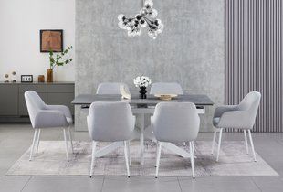 Керамический стол Тициано TML-1150 VETRO 170(220)x90 Деликато грей+белый фотография