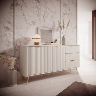 Комод Perfect Home Ланте / Lante 2-дверний з 3 шухлядами і золотими ніжками 2D3S/163 Беж фотографія