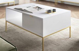 Стіл журнальний Perfect Home Нова / Nova з 2 шухлядами та золотими ніжками L104 Білий