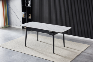 Стол раскладной BONN II CERAMIC Intarsio 140(200)x90 Белый Глянец Керамика Черный фотография