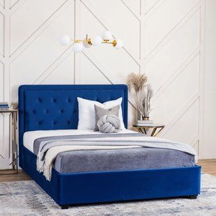 Ліжко двоспальне оксамитове MEBEL ELITE CROS Velvet 160x200 см Синій фотографія