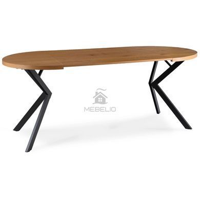 Стол раскладной круглый MEBEL ELITE LUGO 90(190)х90 см Дуб золотой/черный фотография