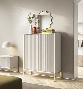 Комод высокий Perfect Home Новая/Nova 2-дверный с золотыми ножками K104 Кашемир фотография