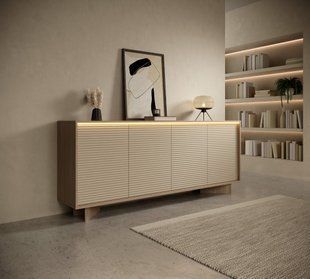 Комод с подсветкой Perfect Home Семи / Semi 4D/204 4-дверный Боливар натуральный/капучино фотография