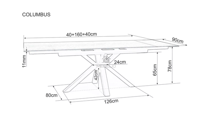 Стіл Обідній COLUMBUS AMBER BIANCO Signal 160(240)X90 Білий Мат / Чорний Мат