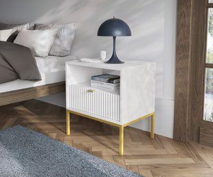 Тумба приліжкова Perfect Home Нова / Nova з 1 шухлядою і золотими ніжками S54 Білий
