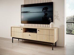 Тумба под ТВ Perfect Home Джапанди / Japandi RTV154 2-дверная с 1 ящиком Дуб линеа фотография