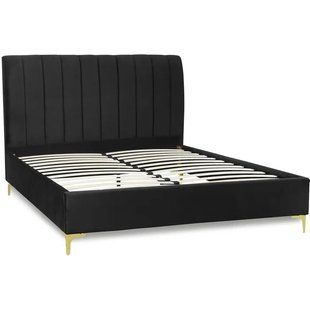 Кровать двуспальная бархатная MEBEL ELITE MARCELO Velvet 160x200 см Черный фотография