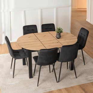 Комплект стіл MEBEL ELITE HARRY 102(142)х102 см,дубовий/чорний, та 6 стільців PERU  фотографія