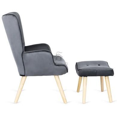 Крісло м'яке оксамитове з підставкою для ніг MEBEL ELITE LOZANO Velvet Сірий