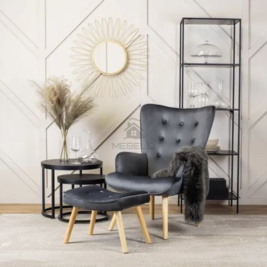 Крісло м'яке оксамитове з підставкою для ніг MEBEL ELITE LOZANO Velvet Сірий