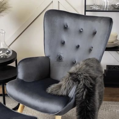 Крісло м'яке оксамитове з підставкою для ніг MEBEL ELITE LOZANO Velvet Сірий