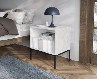 Тумба приліжкова Perfect Home Нова / Nova з 1 шухлядою і чорними ніжками S54 Білий