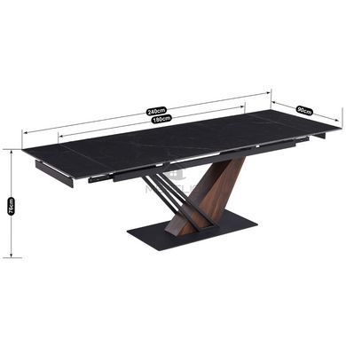 Стіл розкладний MEBEL ELITE REX 2 180(240)х90 см Чорний мармур / Горіх фотографія