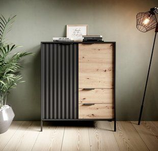 Комод высокий Perfect Home Рейв/Rave 2-дверный с 2 ​​ящиками 2D2S/104 Черный/дуб артизан фотография