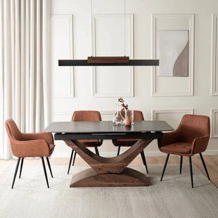 Комплект стіл MEBEL ELITE ALICANTE  160(200)х90 см Чорний/Горіх та 4 стільці EDRICK Рудий фотографія