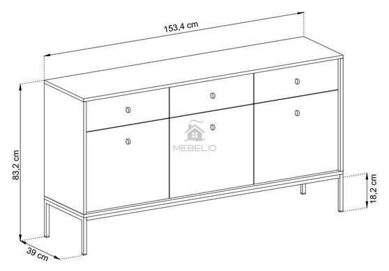 Комод Perfect Home Моно/Mono 3-дверный с 3 ящиками и черными ножками MKSZ154 Беж песочный фотография