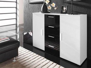 Комод UNI Cama 132 Белый Мат / Белый и Черный Глянец фотография