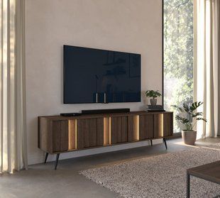 Тумба под ТВ с подсветкой Perfect Home Амаро / Amaro 4D/183 4-дверная Дуб Дунин фотография