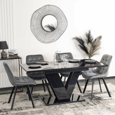 Комплект стол MEBEL ELITE CLARK 120(160)х80 см глянцевый черный и 4 стульев RICK, серого цвета