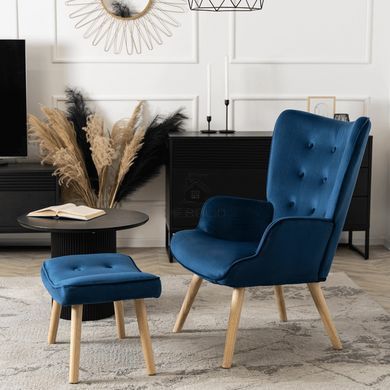 Крісло м'яке оксамитове з підставкою для ніг MEBEL ELITE LOZANO Velvet Синій