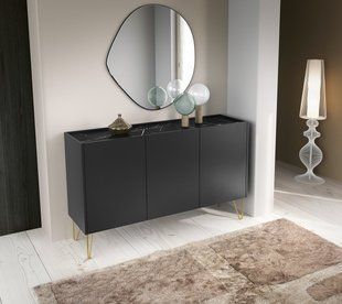 Комод Perfect Home Гармони / Harmony 3-дверний з золотими ніжками K144 Чорний/чорний мармур роял фотографія