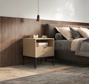 Тумба приліжкова Perfect Home Нова / Nova з 1 шухлядою і чорними ніжками S54 Дуб віченца