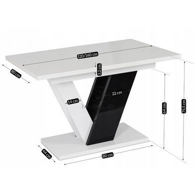 Комплект стола MEBEL ELITE CLARK 120(160)х80 см черного/белого глянца и 4 стульев LUCKY темно-синего цвета