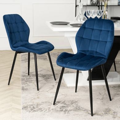 Комплект стола MEBEL ELITE CLARK 120(160)х80 см черного/белого глянца и 4 стульев LUCKY темно-синего цвета