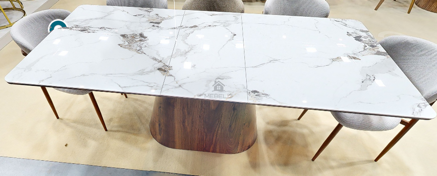 Стол раскладной MEBEL ELITE LIZBONA 160(200)х90 см Белый мрамор/Орех