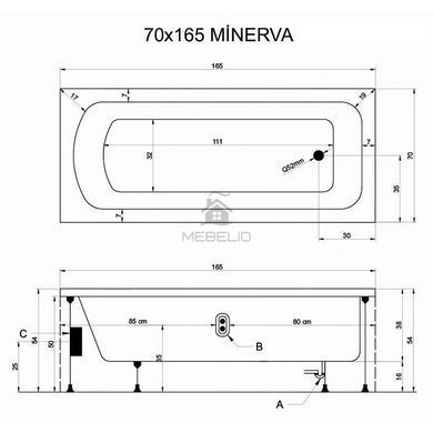 Ванна акриловая Milas 165*70 без ног ( А0063056 )