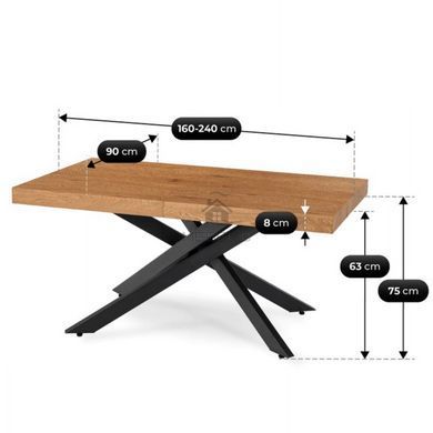 Комплект стол MEBEL ELITE HAMPTON 160(240)х90 см, дуб /черный, и 4 стульев BRESSO беж