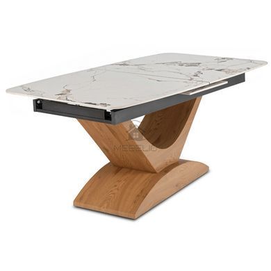 Стол раскладной MEBEL ELITE ALICANTE 160(200)х90 см Белый мрамор/Дуб