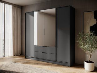 Шафа для одягу Perfect Home Келлі / Kelly 4DL 4-дверна з дзеркалом Графіт