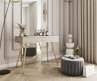 Стіл туалетний Perfect Home Оро / Oro з 2 шухлядами і золотими ніжками T102 MDF Бежевий