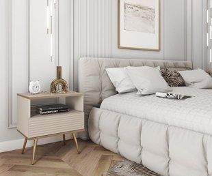 Тумба приліжкова Perfect Home Оро / Oro з 1 шухлядою і золотими ніжками S54 MDF Бежевий