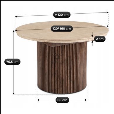 Стіл  MEBEL ELITE 120(160)x120 AURELIO Травертин фотографія