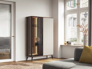 Вітрина висока з підсвіткою Ланг / Lang 4-дверна 4D2W/100 Чорний/дуб евок Perfect Home Польща фотографія