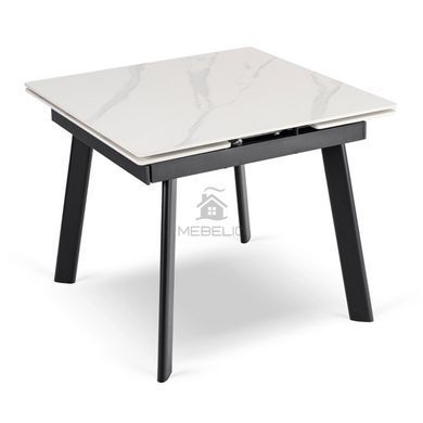 Стол раскладной MEBEL ELITE LARES 90(150)х90 см Белый мрамор/Черный