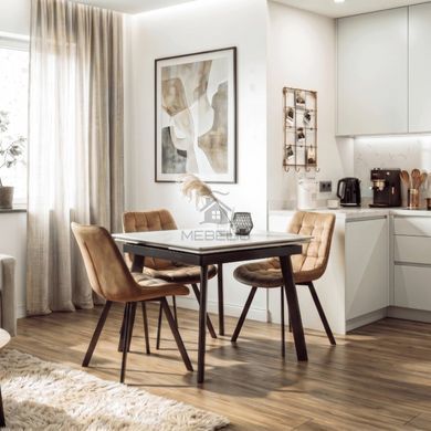 Стол раскладной MEBEL ELITE LARES 90(150)х90 см Белый мрамор/Черный