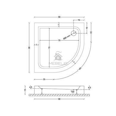 Поддон мелкий угловой Turkey 90x90x15 ( А0063053 )