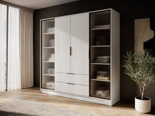 Гардеробна / шафа для одягу Perfect Home Келлі / Kelly 4DRD 4-дверна з боковими прозорими дверцятами Кашемір