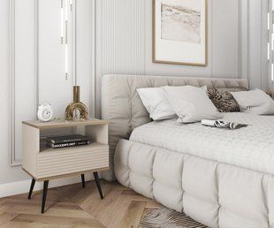 Тумба приліжкова Perfect Home Оро / Oro з 1 шухлядою і чорними ніжками S54 MDF Бежевий