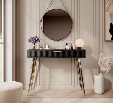Стіл туалетний Perfect Home Ланте / Lante 1S/100 з 1 шухлядою і золотими ніжками Чорний