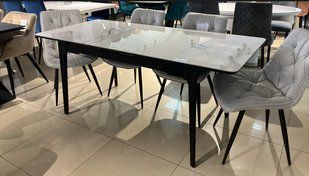 Стіл розкладний BERLIN CERAMIC Intarsio 140(180)x80 Білий Глянець Кераміка Чорний фотографія