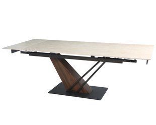 Стіл розкладний FERNANDO CERAMIC Intarsio 180(240)*90 травертин мат/темний горіх фотографія