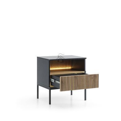 Тумба приліжкова з підсвіткою Perfect Home Сенто / Sento S54 з 1 шухлядою Чорний/дуб вотан