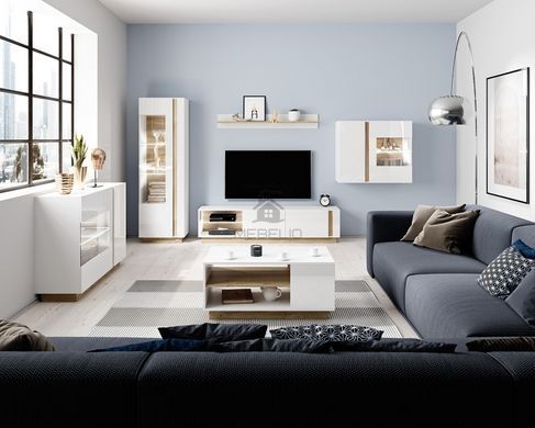Тумба под телевизор Perfect Home Арко/Arco 2-дверная 2D/187 Белый глянец/дуб грандсон фотография