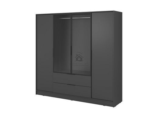 Гардеробный / шкаф для одежды Perfect Home Келли / Kelly 4DRM 4-дверный с центральной прозрачной дверцей и реей Графит фотография