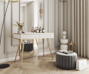 Стіл туалетний Perfect Home Оро / Oro з 2 шухлядами і золотими ніжками T102 MDF Білий